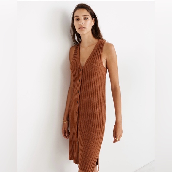 Madewell Dresses & Skirts - Madewell Button Front Tank Sweater Midi Dress Brown Size XS